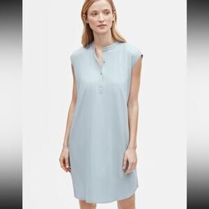 Eileen Fisher Fine Jersey Mandarin Collar Sleeveless Dress in Dawn Blue PXS